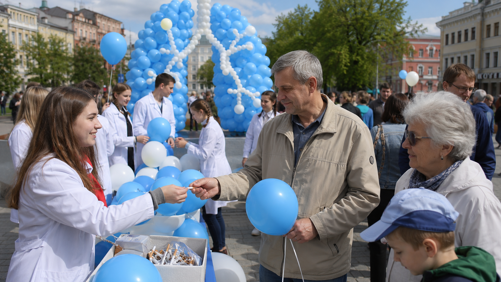 Волонтёры-медики на городской акции против курения